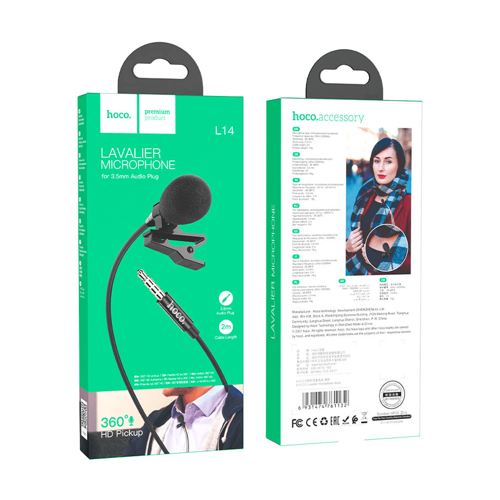 Мини микрофон "Петличка" Jack 3.5mm L-14 Hoco (2 м)