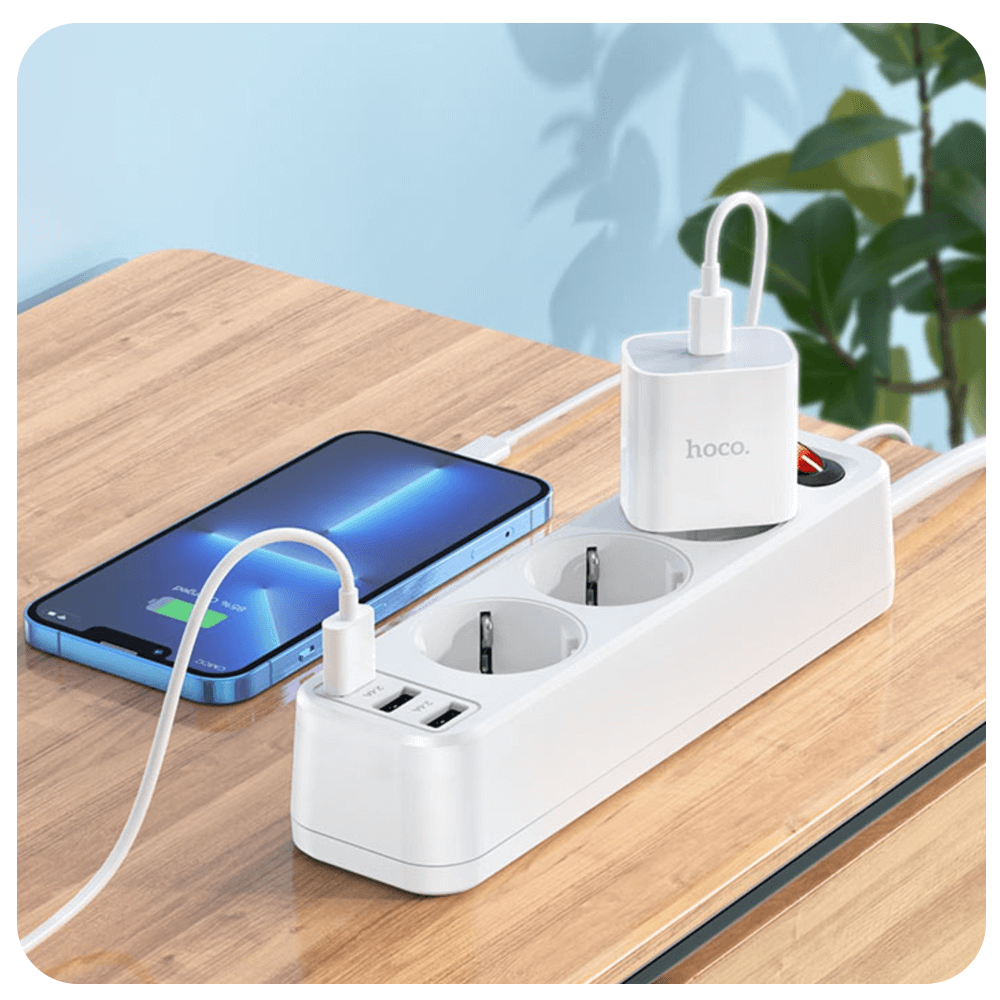 დამაგრძელებელი (3 როზეტი + 3 USB 2,4A) Hoco NS2 18W 1.8მ