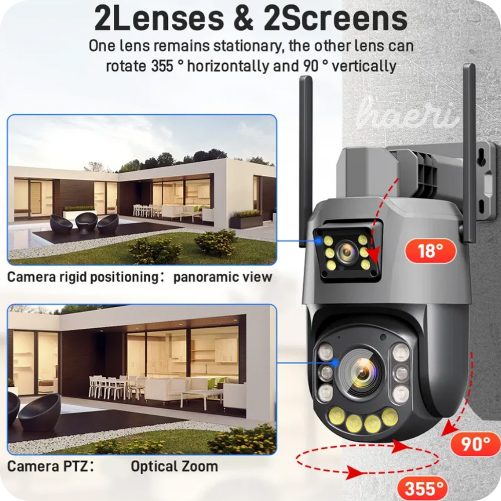 Wi-Fi სათვალთვალო ორმაგი კამერა ოპტიკური ზუმით X18