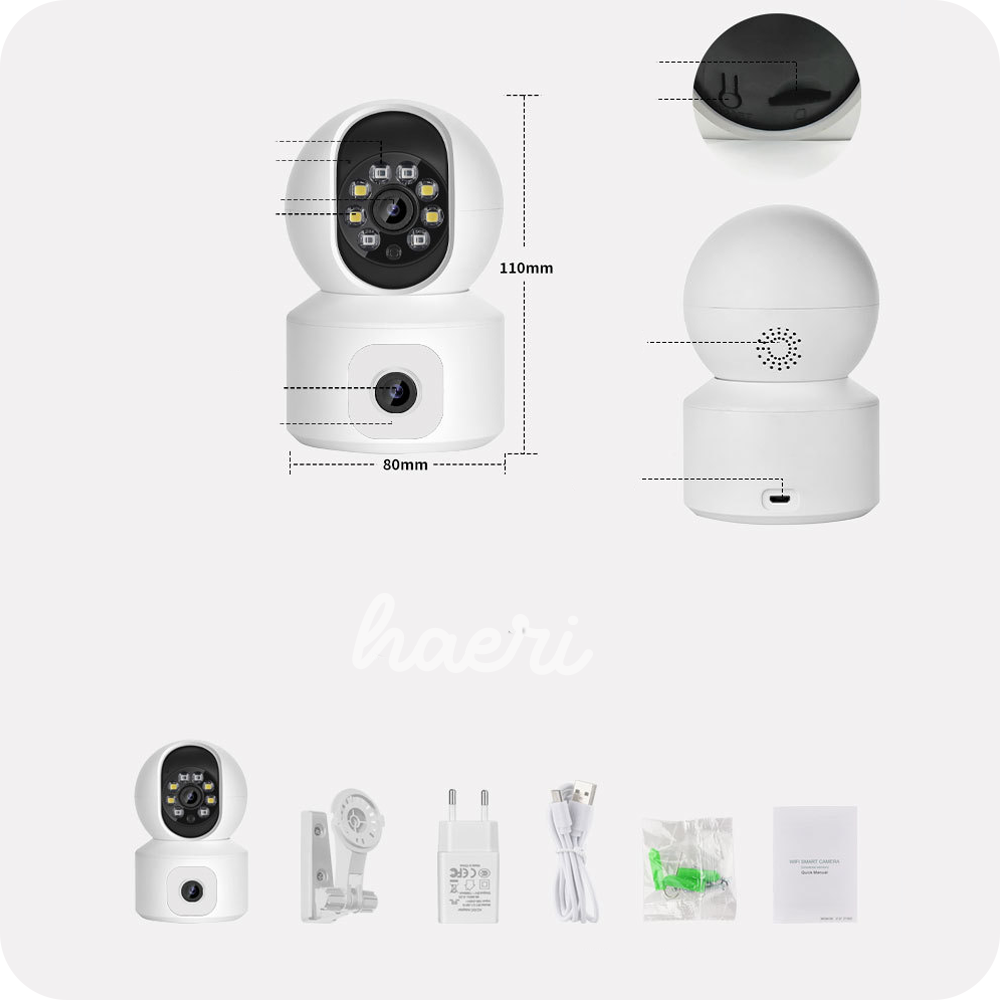 Wi-Fi სახლის მოძრავი ირმაგი ვიდეოკამერა 2MP+2MP