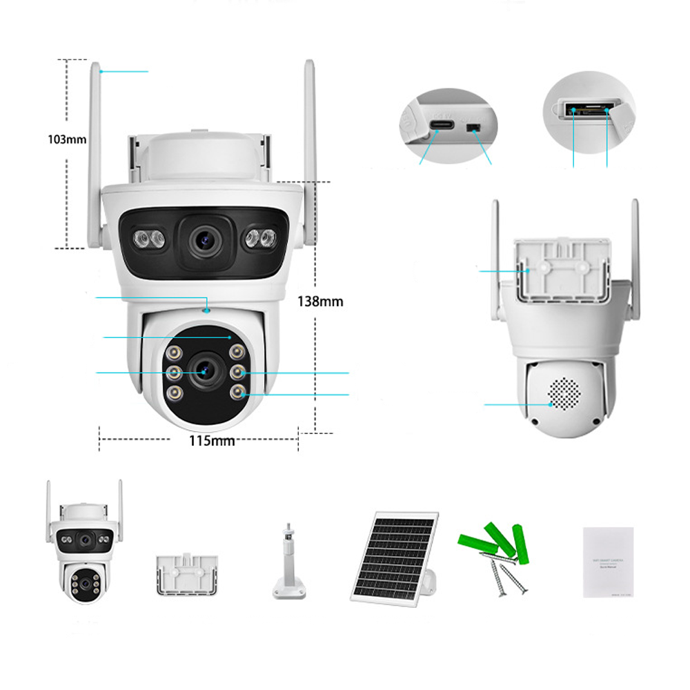 4G სათვალთვალო ორმაგი კამერა მზის პანელით