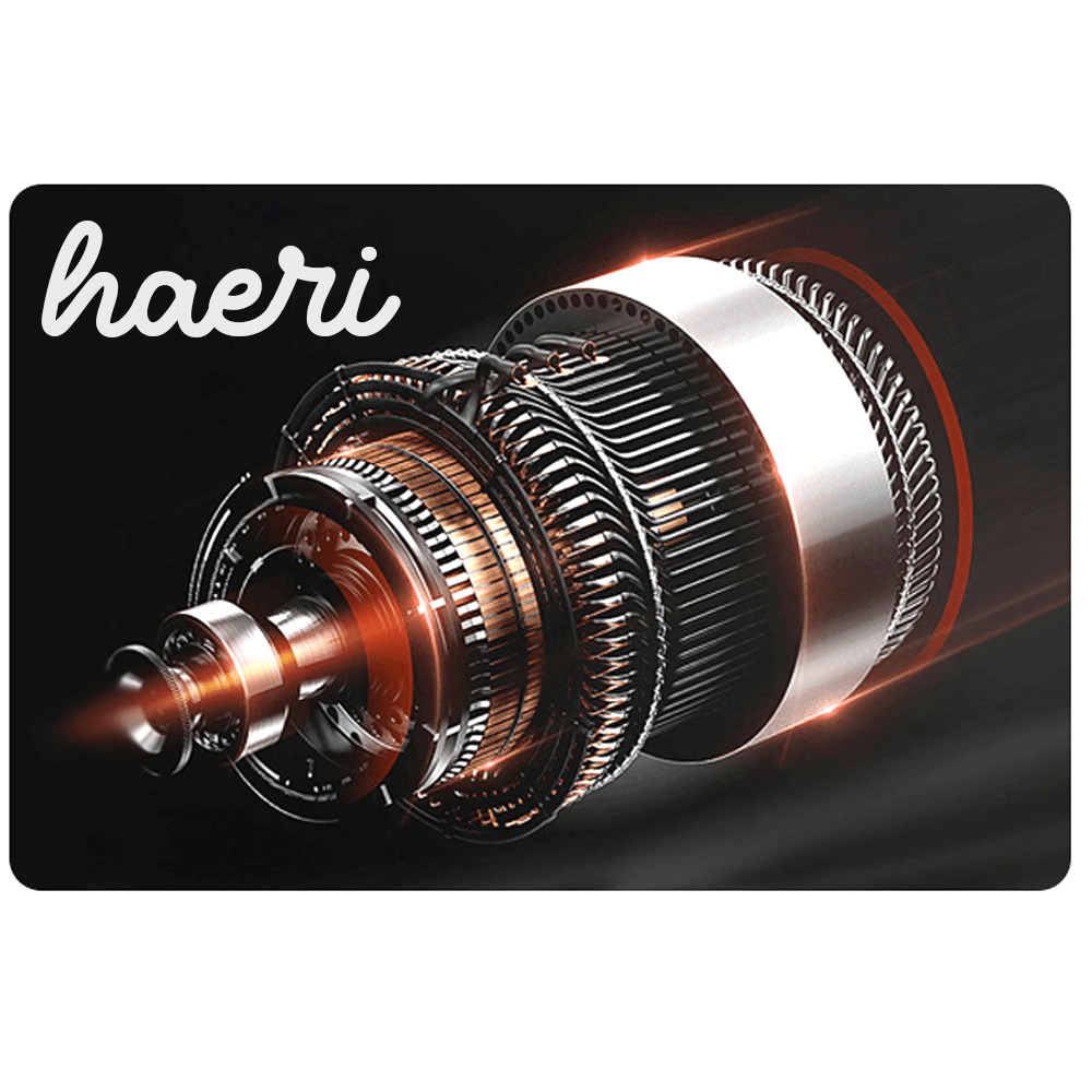 Haeri brand logo with a detailed image of a high-tech turbine engine showcasing intricate components.