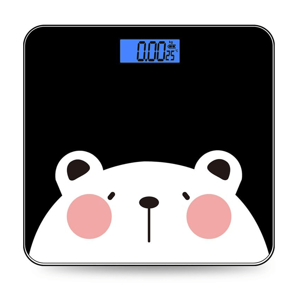 Electric personal scale with polar bear design and LCD display, max weight 180 kg, features 4 ultra-precise sensors.