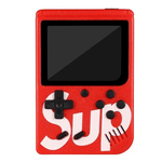 Portative red retro handheld gaming console SUP with 3-inch LCD screen and joystick.