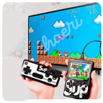 Retro gaming console SUP with controller playing Super Mario on a TV screen.