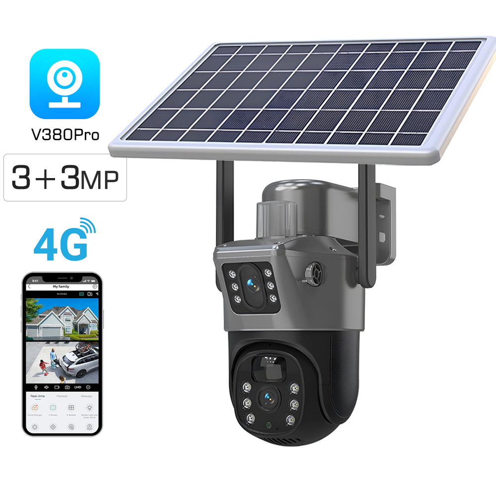 4G სათვალთვალო ორმაგი კამერა მზის პანელით 3MP+3MP