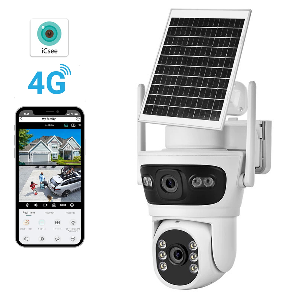 4G სათვალთვალო ორმაგი კამერა მზის პანელით 4MP