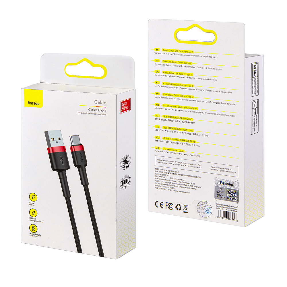 Baseus დამტენის კაბელი (USB Type-C + USB) 3A Cafule Cable