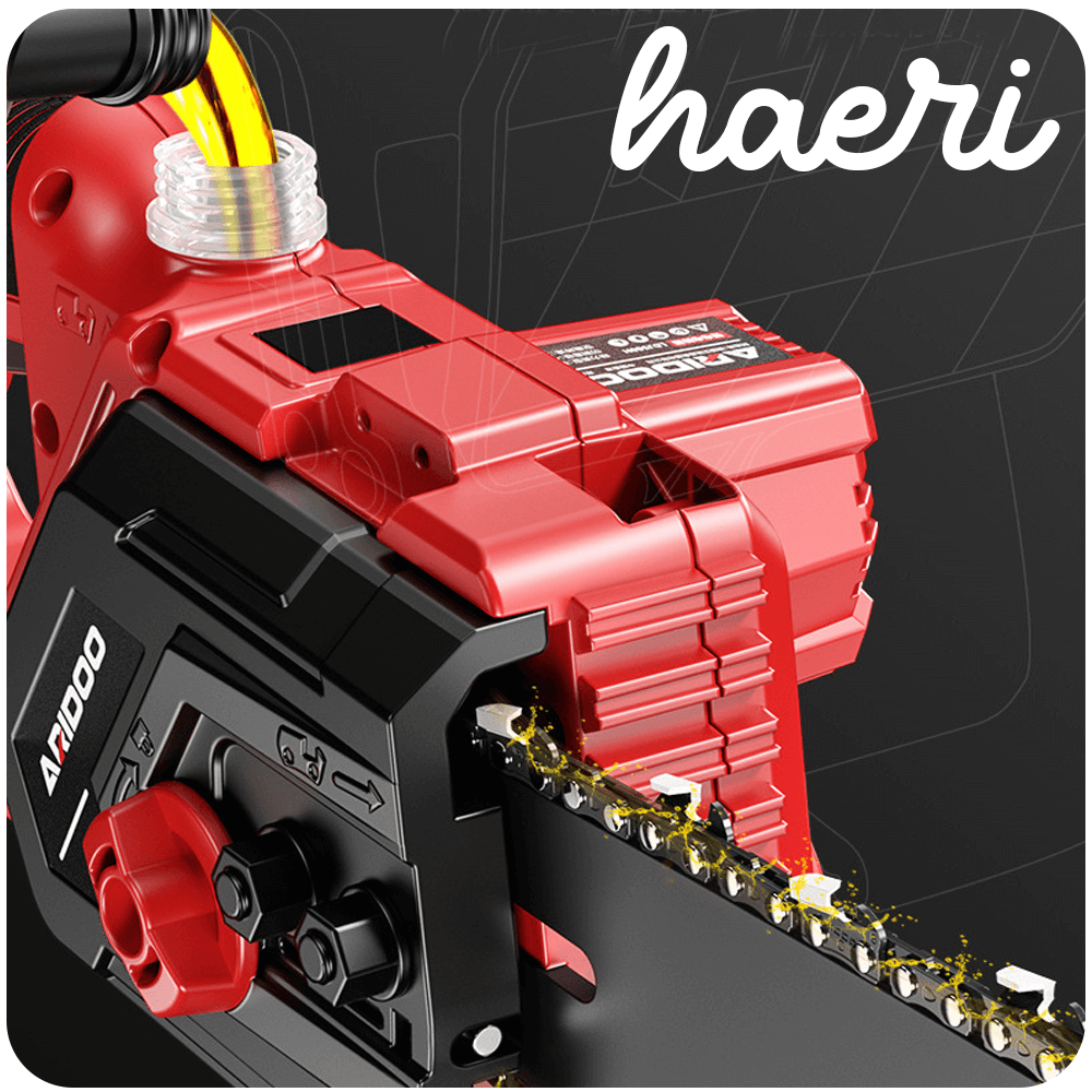 ARIDOO 16-inch battery chain saw with 36V battery system and automatic chain adjustment features.