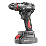 ARIDOO 21V cordless drill with battery, ergonomic grip, and adjustable settings, ideal for various drilling tasks.
