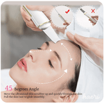 Ultrasonic skin scrubber demonstrating 45-degree angle for effective facial cleansing.